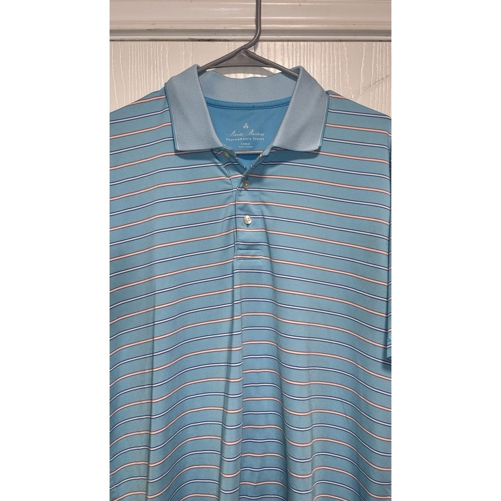 Brooks Brothers Blue Performance Polo Short Sleeve Shirt with Stripes Large
